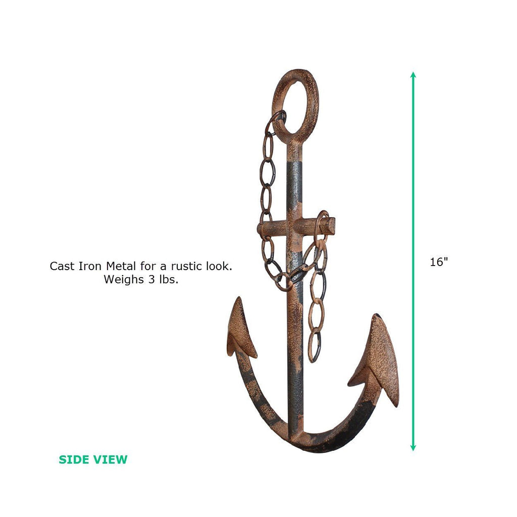 Rustic Marineblau Anchor Wanddekoration - 16' Gusseisen Nautical Wandkunst, Coastal Beach House Dekor, Hand-Finished
