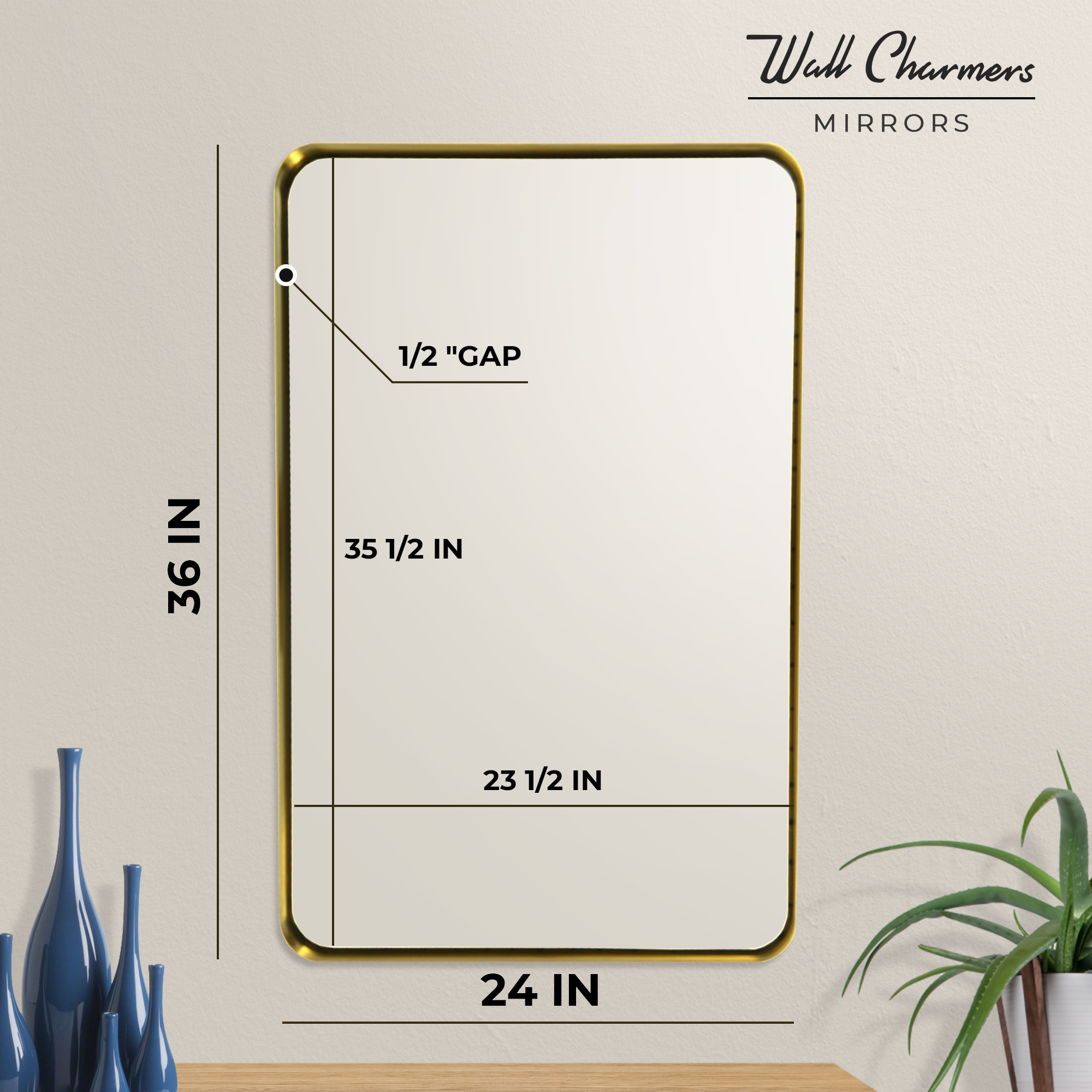 Gold Hanging Bathroom Mirror – 24' x 36' Wand Vanity Mirror