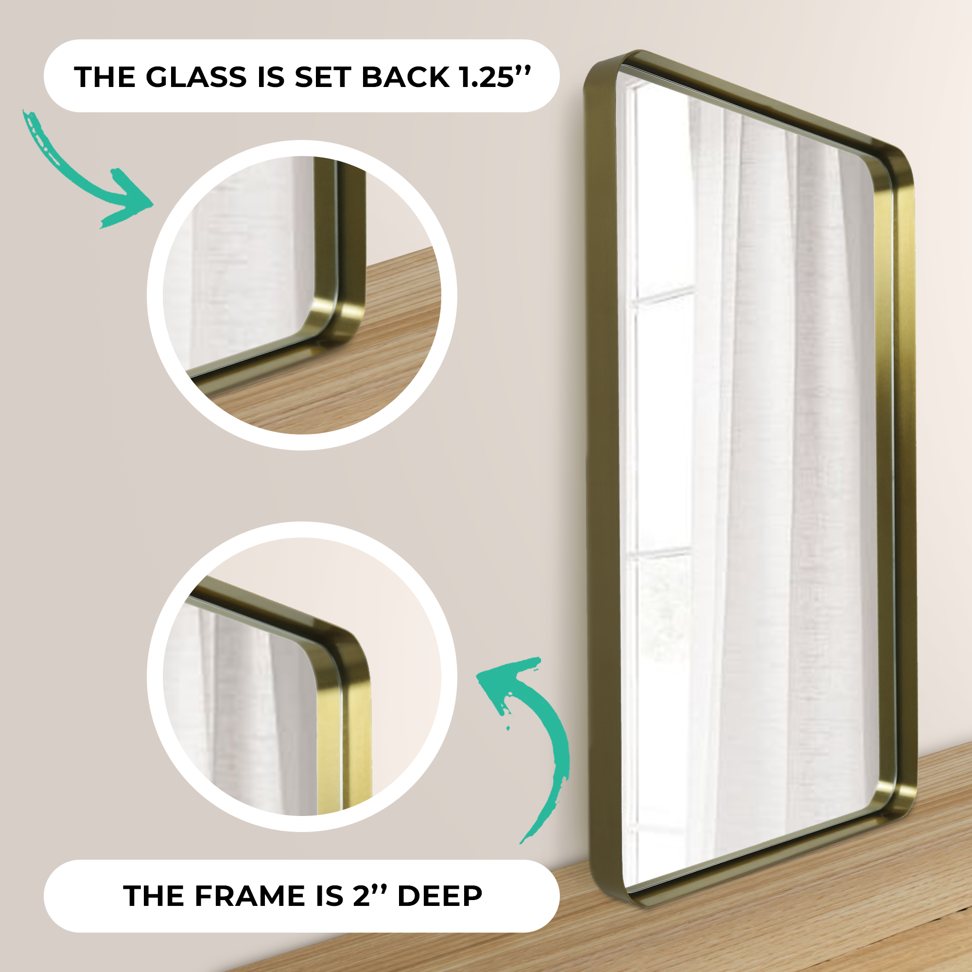 Gold Hanging Bathroom Mirror – 24' x 36' Wand Vanity Mirror