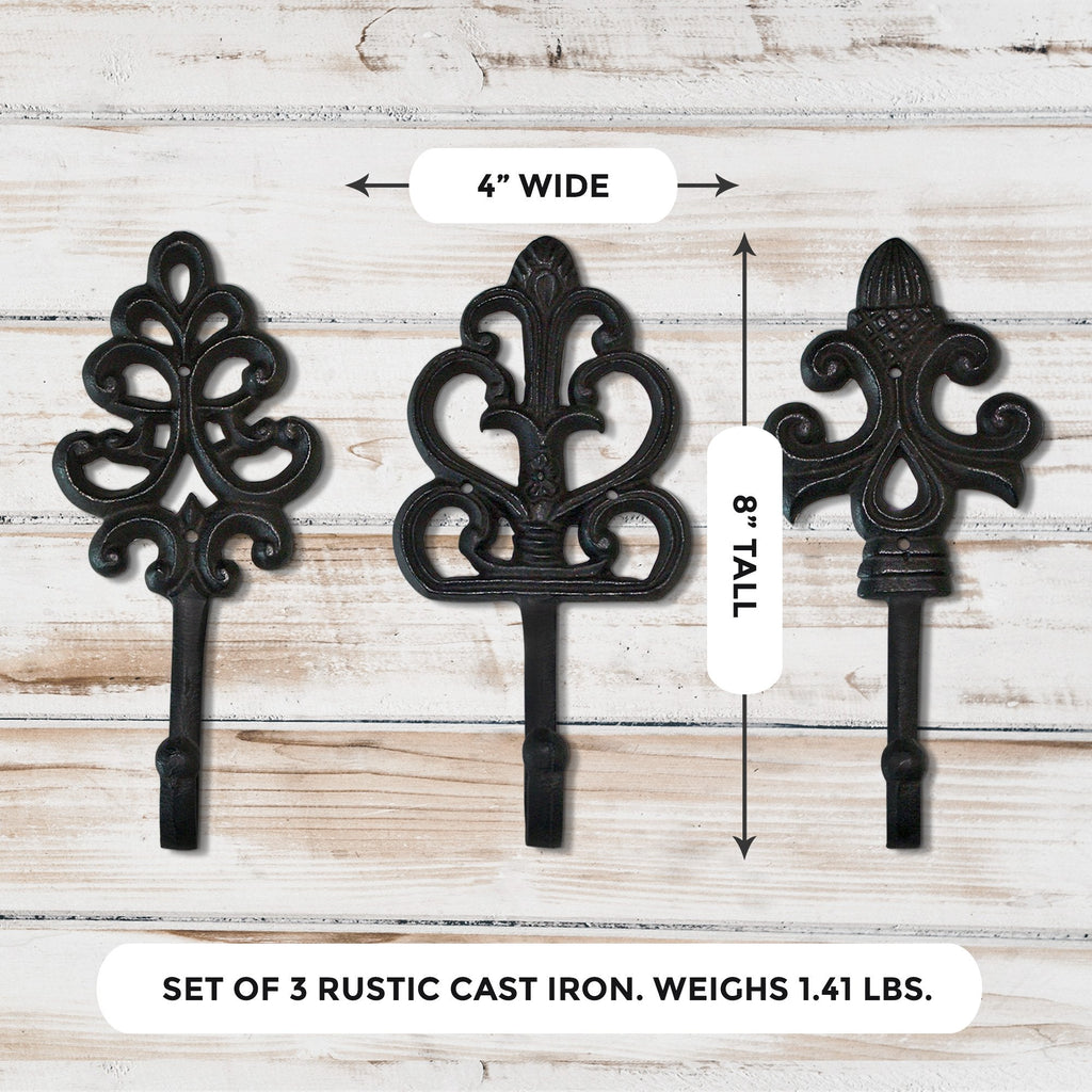 3er-Set Fleur De Lis Wandhaken - 8' Rustic Gusseisen Dekorative Hooks, Bronze Coat & Key Hooks mit Schrauben