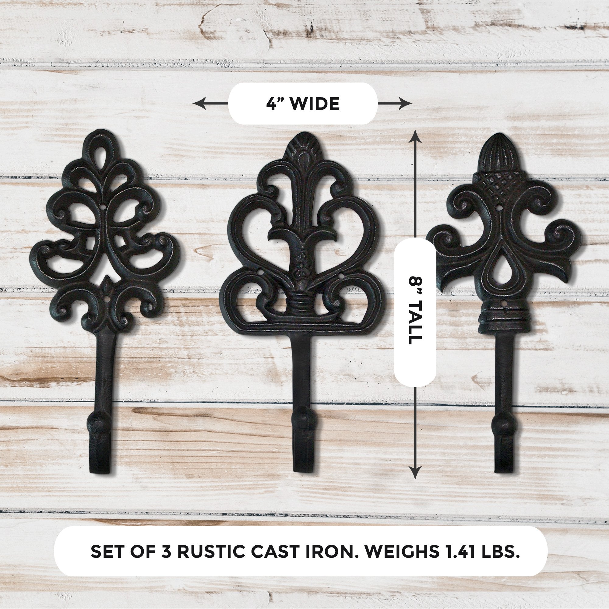 3er-Set Fleur De Lis Wandhaken - 8' Rustic Gusseisen Dekorative Hooks, Bronze Coat & Key Hooks mit Schrauben