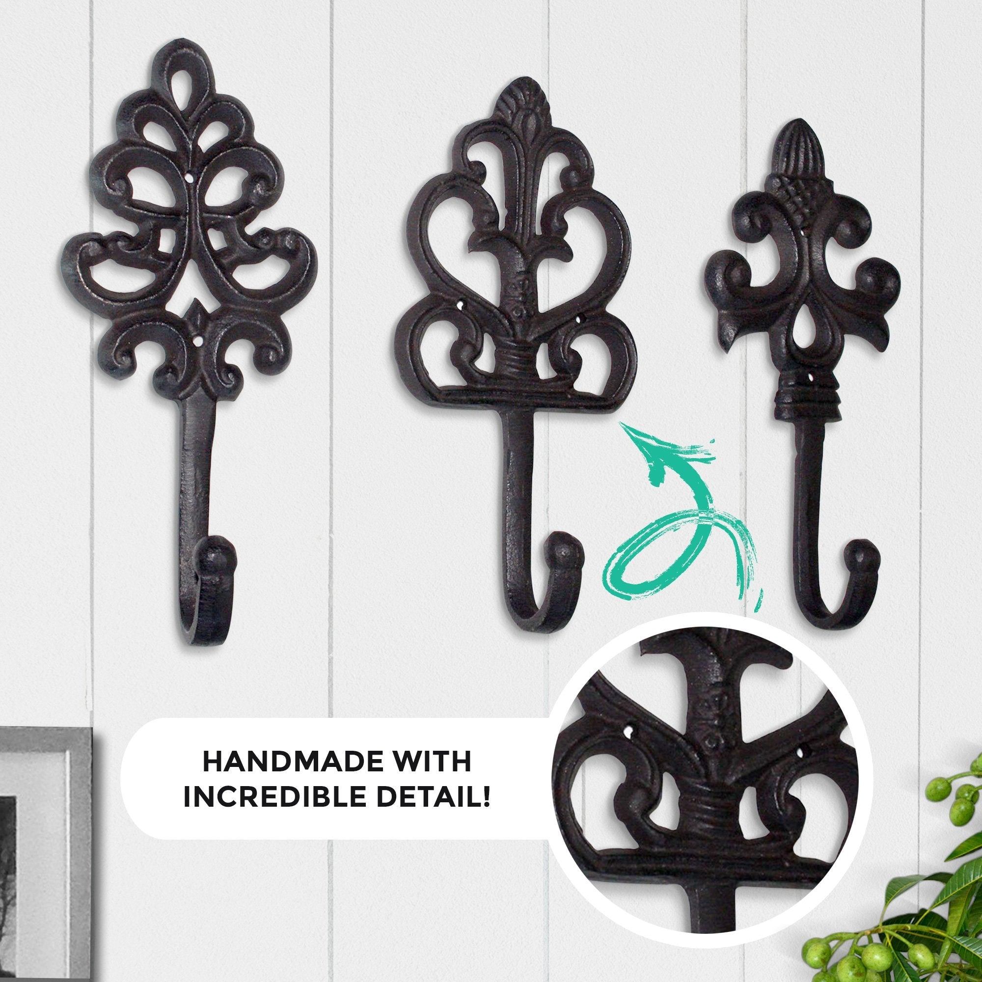 3er-Set Fleur De Lis Wandhaken - 8' Rustic Gusseisen Dekorative Hooks, Bronze Coat & Key Hooks mit Schrauben