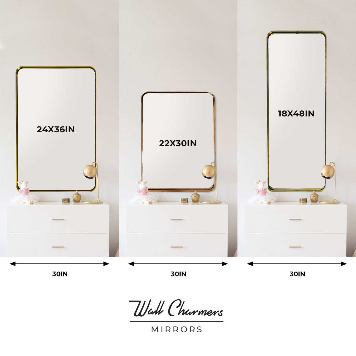 Gold Hanging Bathroom Mirror – 24' x 36' Wand Vanity Mirror