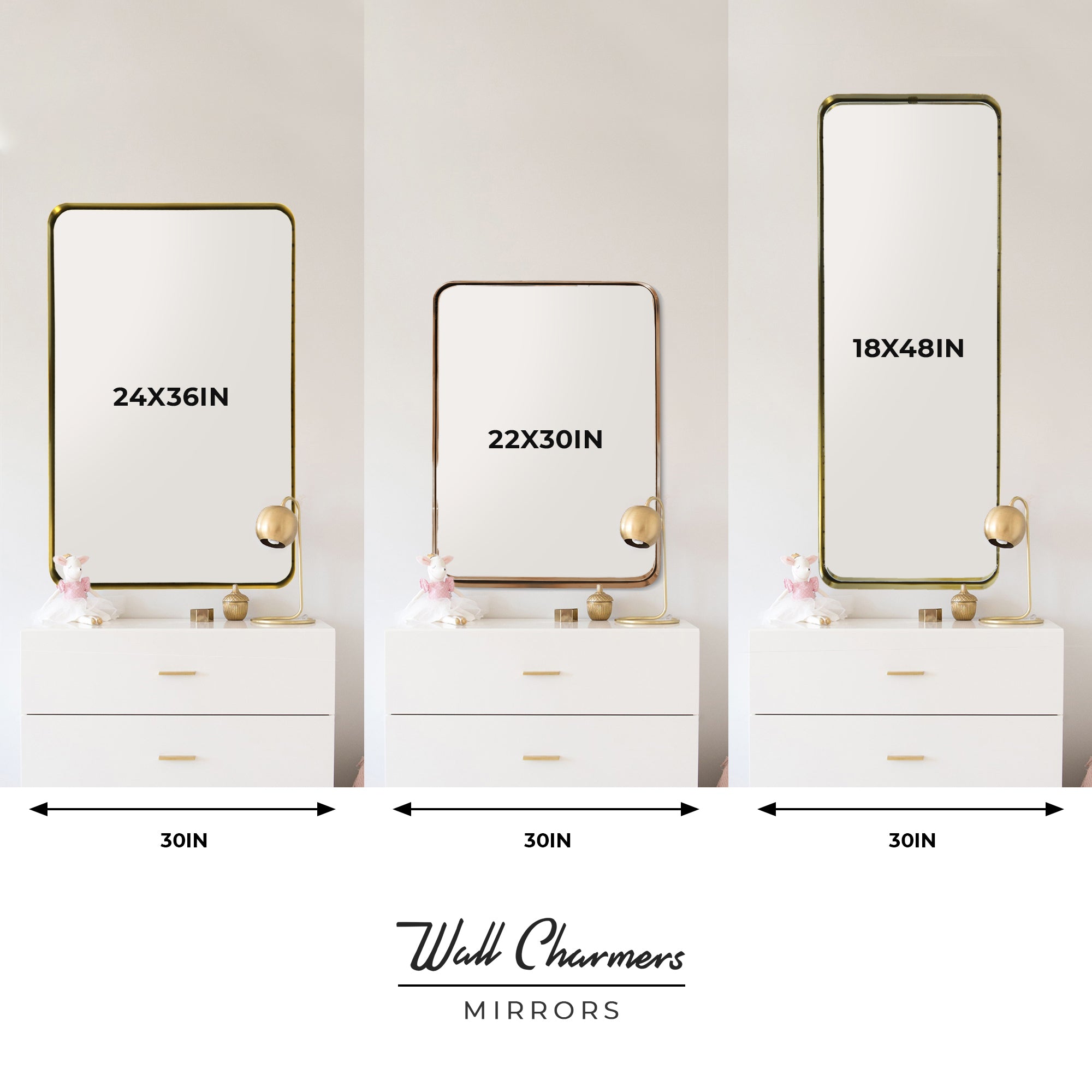 Gold Hanging Bathroom Mirror – 24' x 36' Wand Vanity Mirror