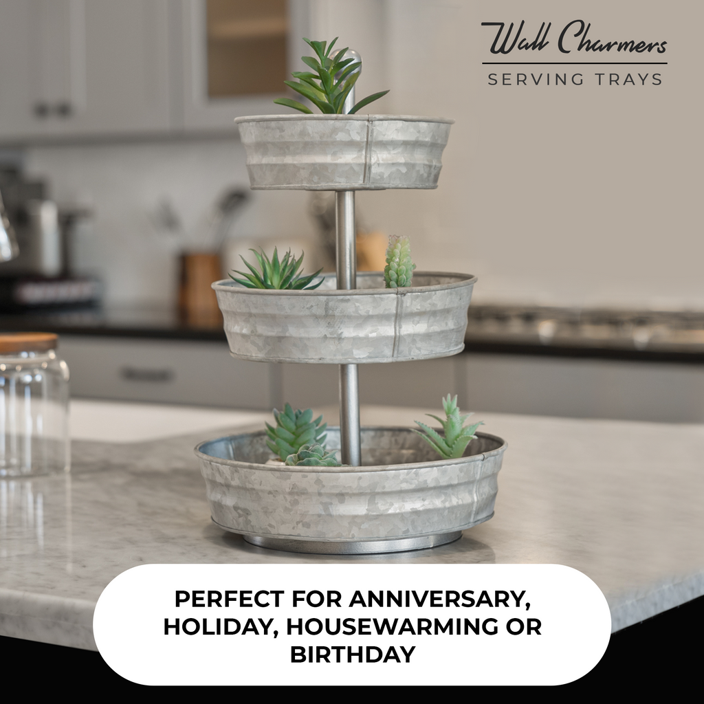 3 Tier Galvanized Round Metal Tray, 18'