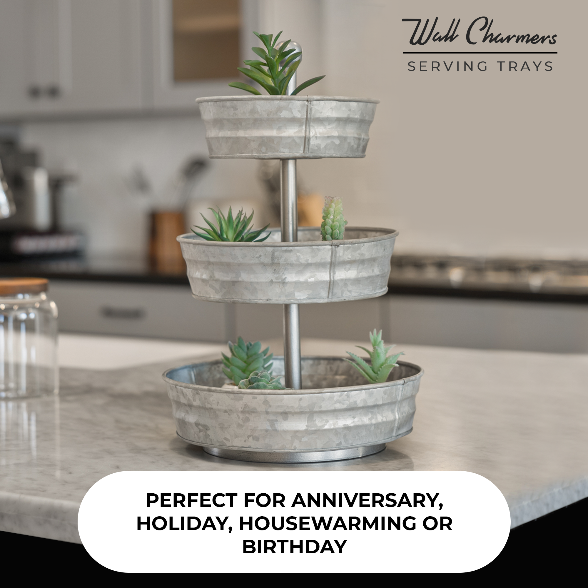 3 Tier Galvanized Round Metal Tray, 18'