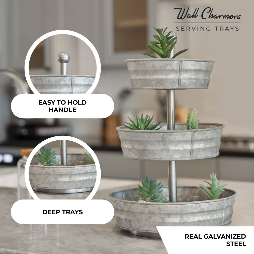 3 Tier Galvanized Round Metal Tray, 18'