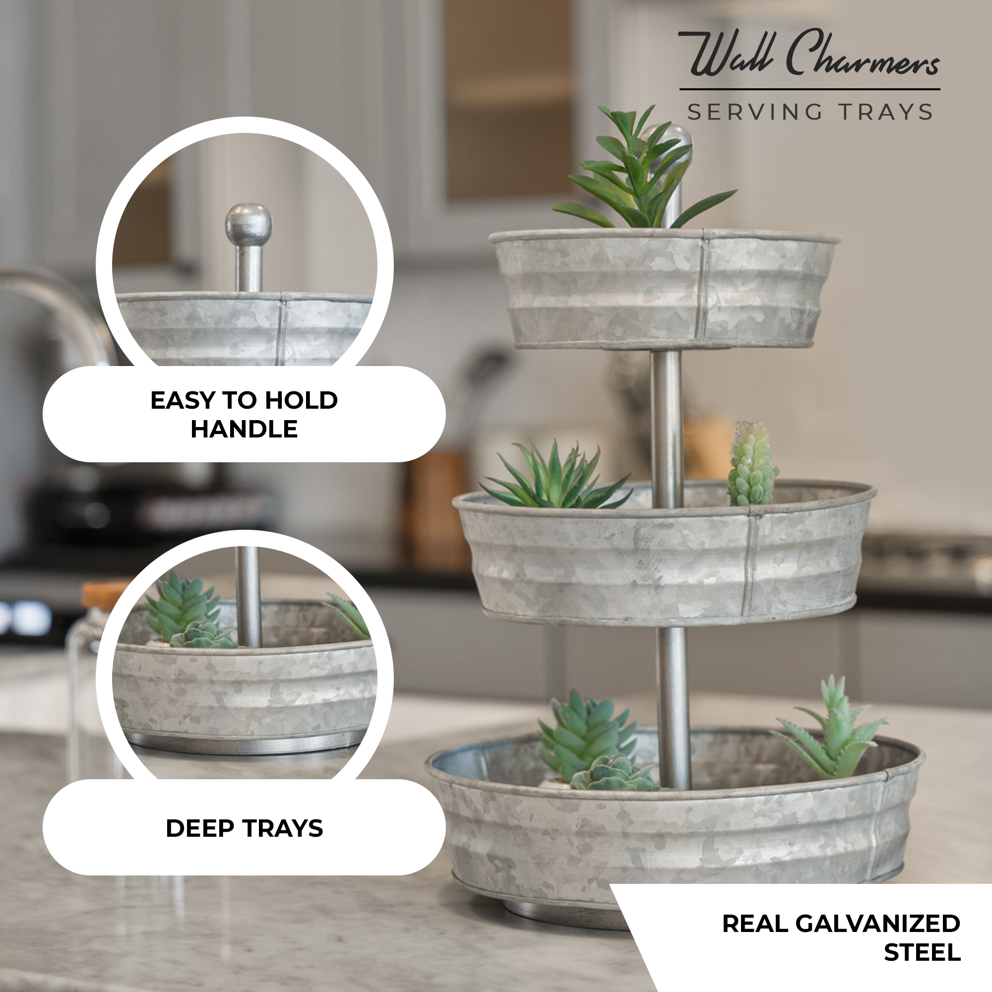 3 Tier Galvanized Round Metal Tray, 18'