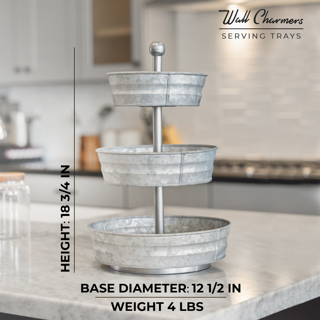3 Tier Galvanized Round Metal Tray, 18'
