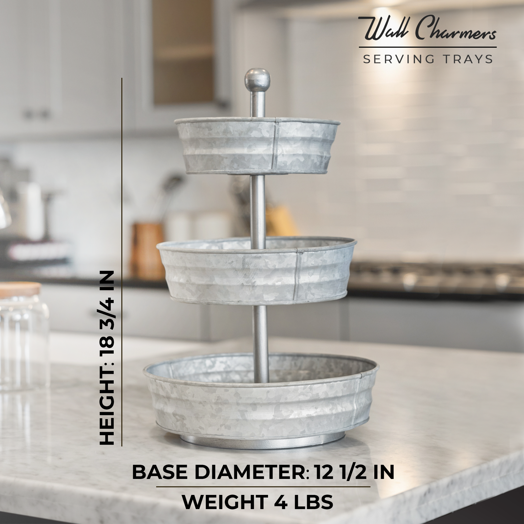3 Tier Galvanized Round Metal Tray, 18'