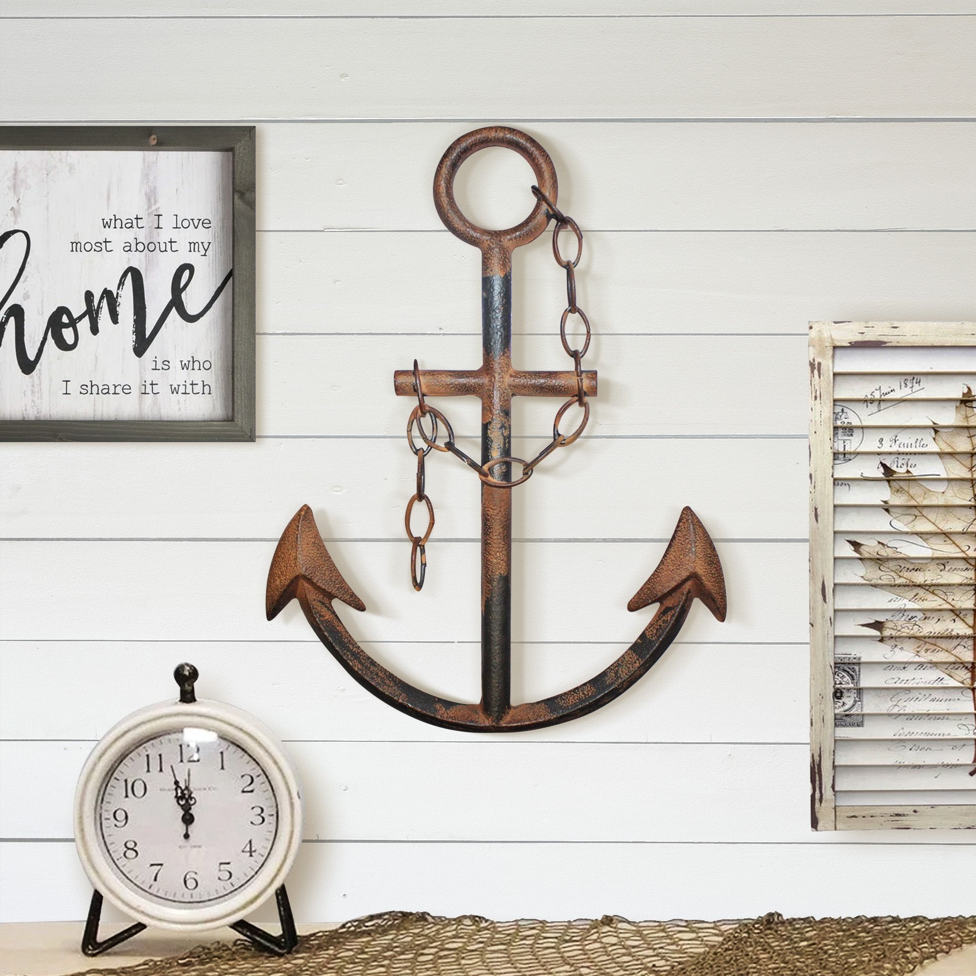 Rustic Marineblau Anchor Wanddekoration - 16' Gusseisen Nautical Wandkunst, Coastal Beach House Dekor, Hand-Finished