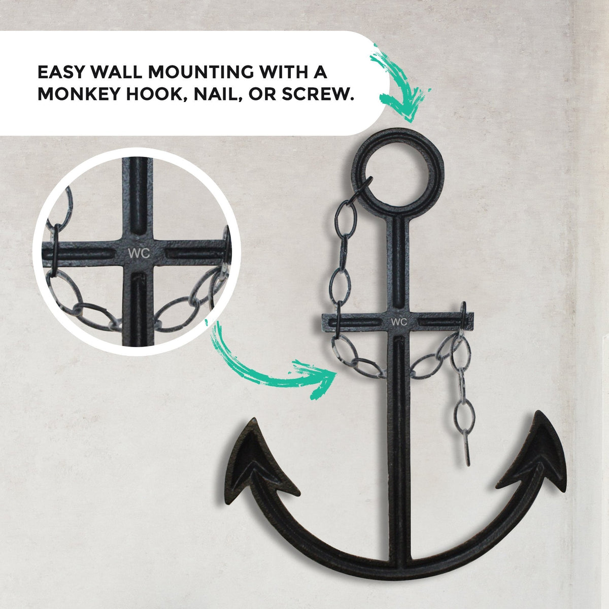 Rustic Marineblau Anchor Wanddekoration - 16' Gusseisen Nautical Wandkunst, Coastal Beach House Dekor, Hand-Finished