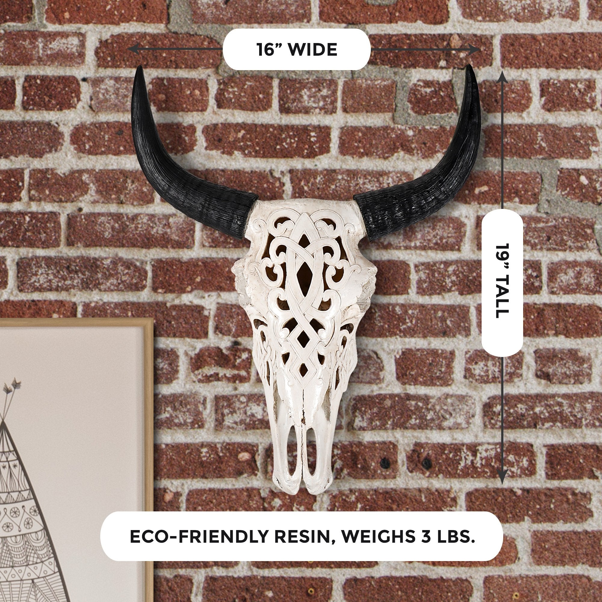 Carved Faux Steer Skull, 19'