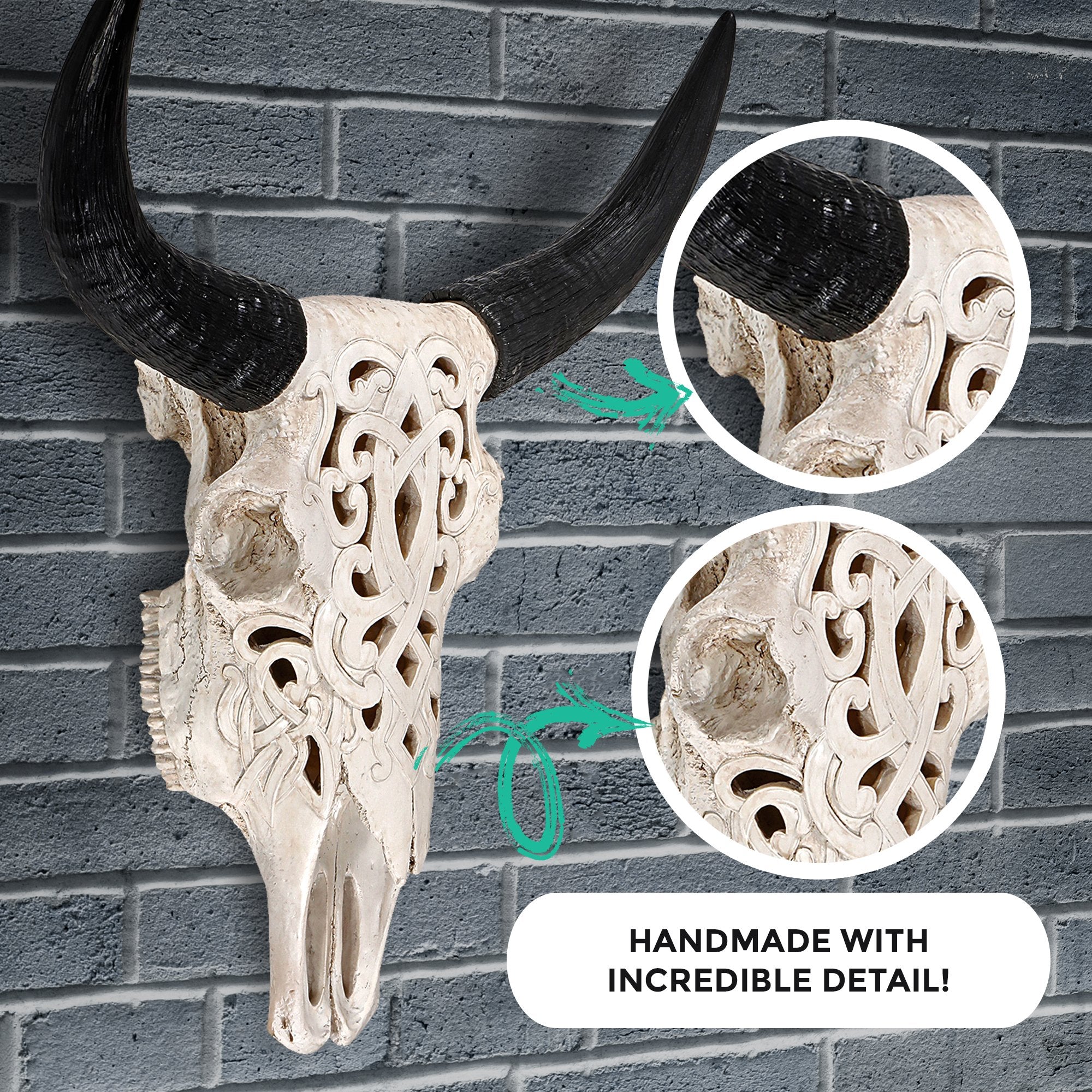 Carved Faux Steer Skull, 19'