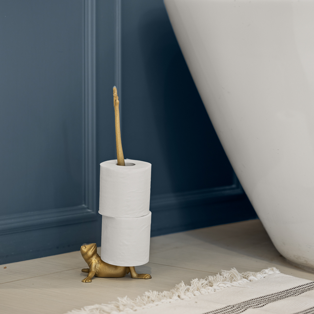Gold Frog Toilette Papierhalter & Papierhandtuch Stand - 16.5' Gusseisen Freistehende Badezimmer oder Küchentheke Dekor, Schwer, No-Tip Base