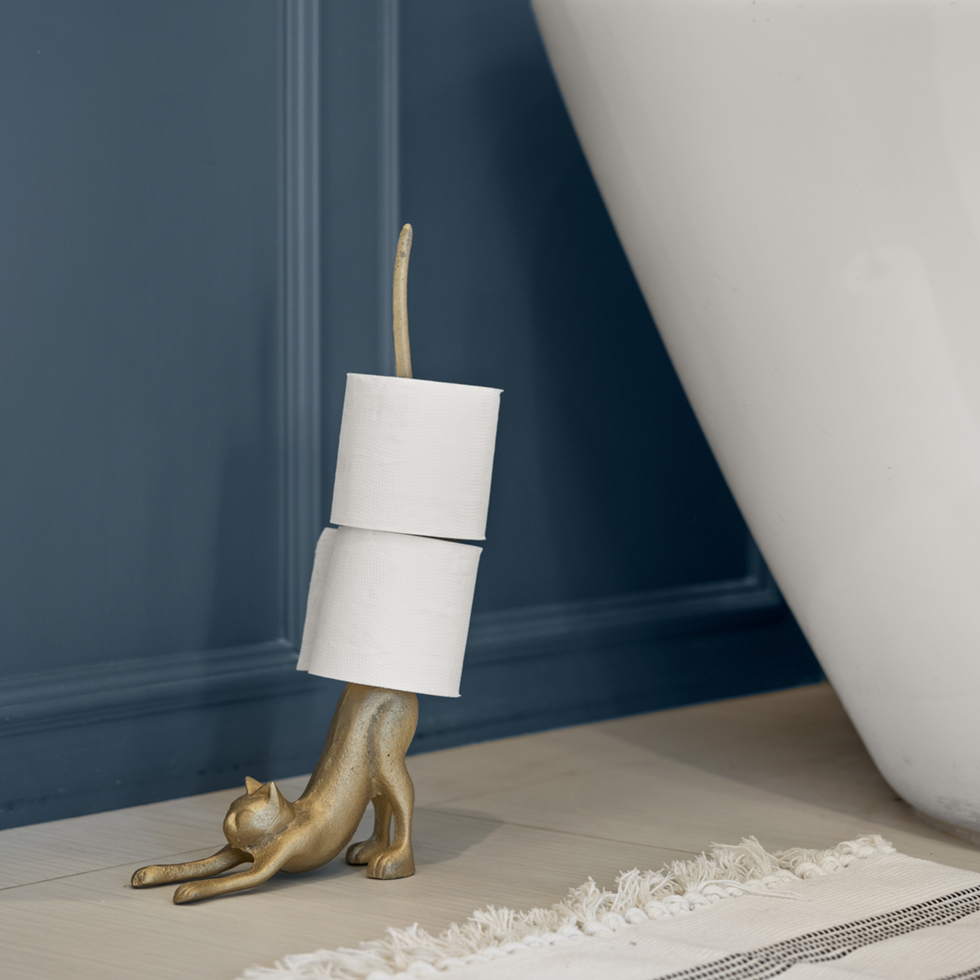 Gold Cat Paper Towel Holder & Toilet Paper Stand - 17' Gusseisen Freistehende Küche & Badezimmer Dekor, schwere No-Tip Holder