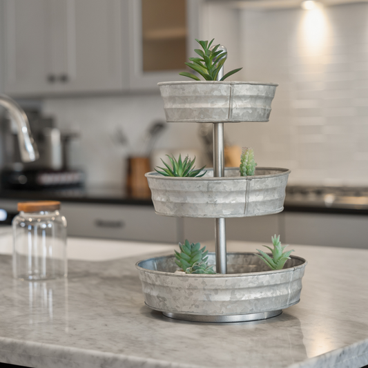 3 Tier Galvanized Round Metal Tray, 18'