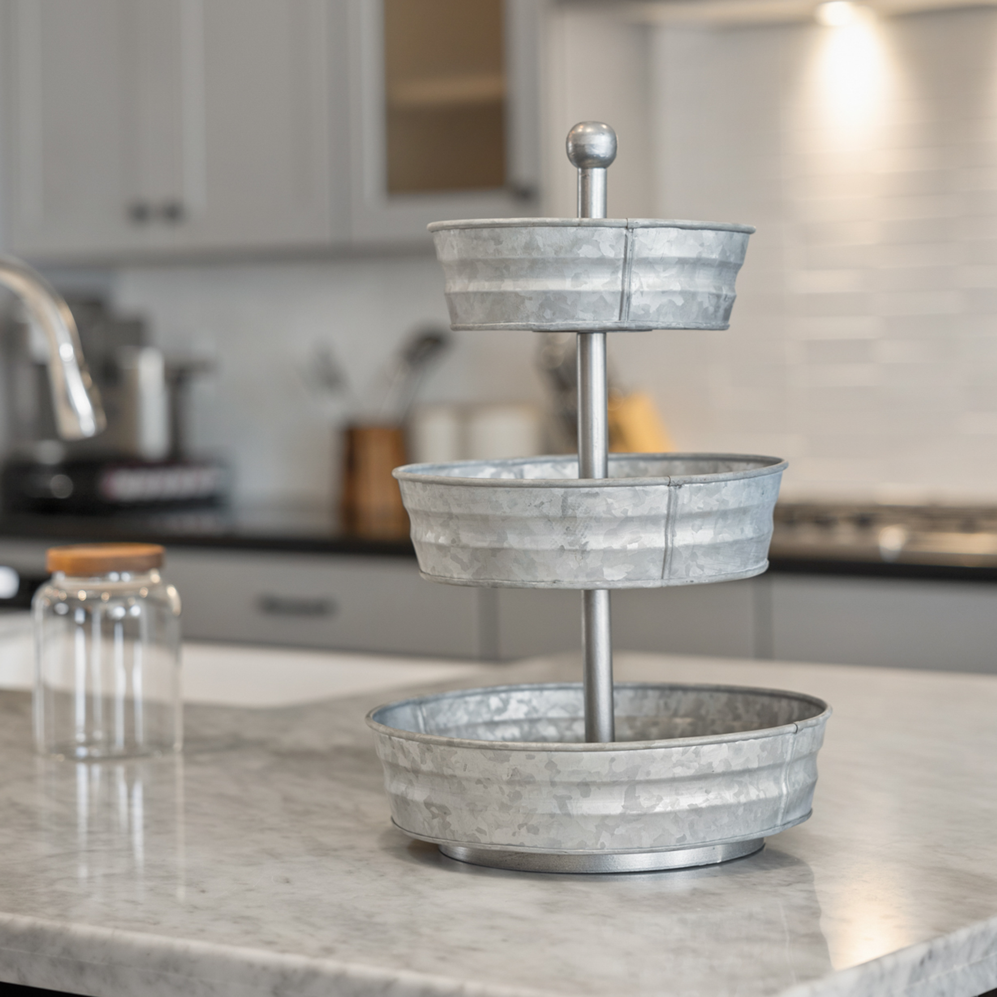 3 Tier Galvanized Round Metal Tray, 18'