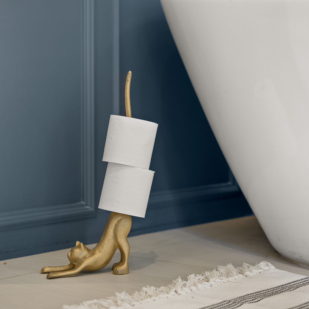 Gold Cat Paper Towel Holder & Toilet Paper Stand - 17' Gusseisen Freistehende Küche & Badezimmer Dekor, schwere No-Tip Holder