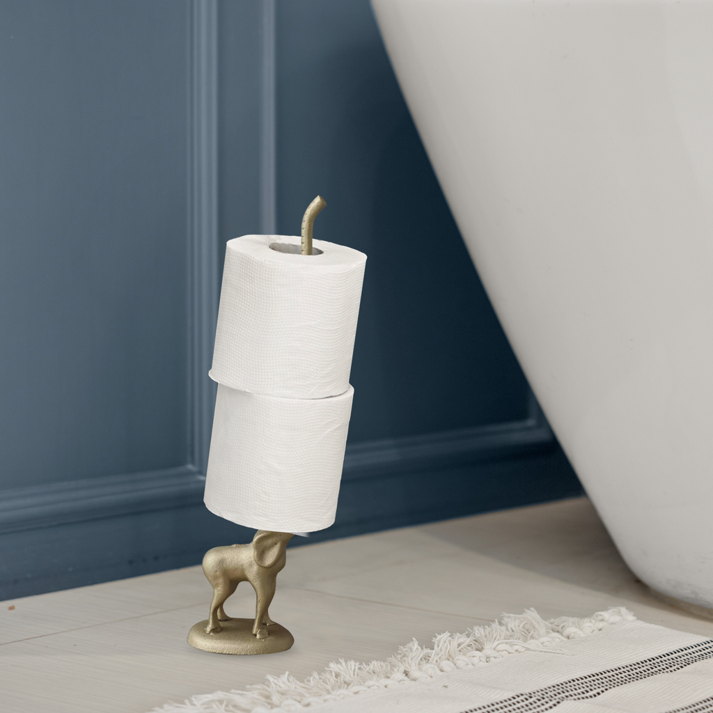 Gold Elephant Paper Towel Holder & Toilet Paper Stand - 17' Gusseisen Freistehende Küche & Badezimmer Dekor, Heavy No-Tip Holder