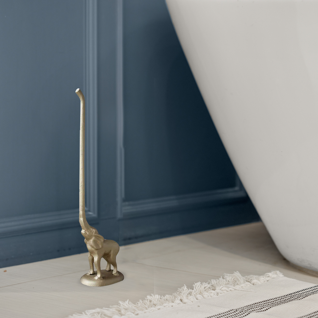 Gold Elephant Paper Towel Holder & Toilet Paper Stand - 17' Gusseisen Freistehende Küche & Badezimmer Dekor, Heavy No-Tip Holder