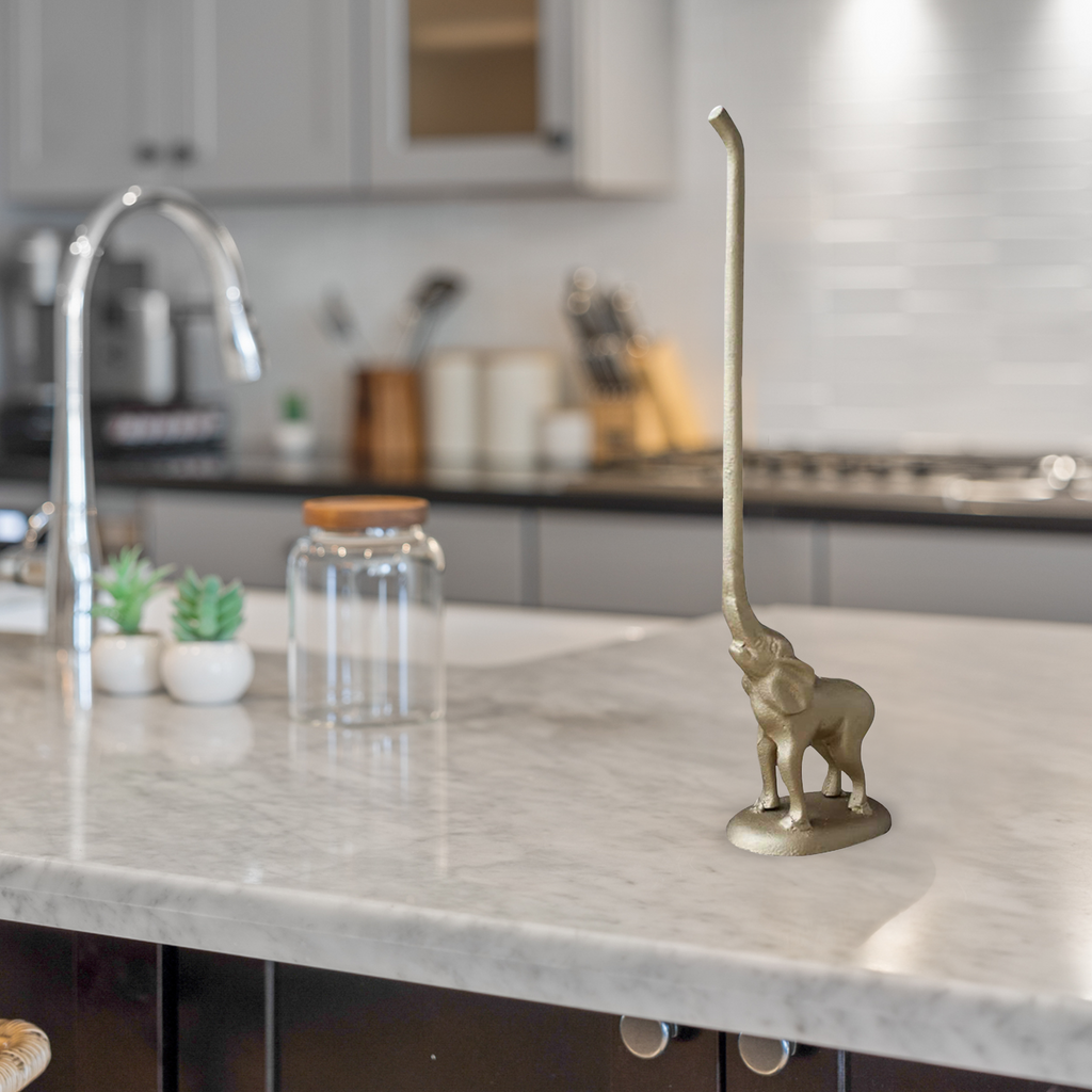 Gold Elephant Paper Towel Holder & Toilet Paper Stand - 17' Gusseisen Freistehende Küche & Badezimmer Dekor, Heavy No-Tip Holder