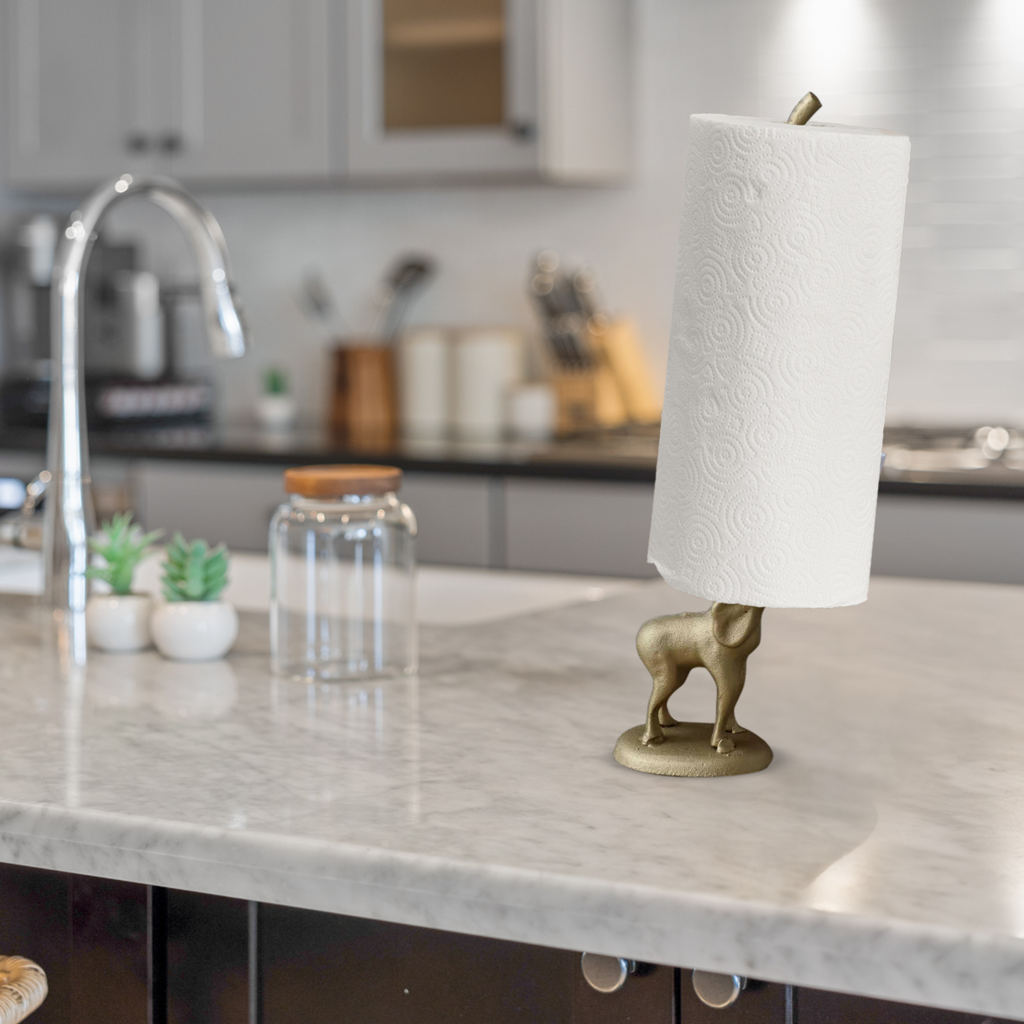 Gold Elephant Paper Towel Holder & Toilet Paper Stand - 17' Gusseisen Freistehende Küche & Badezimmer Dekor, Heavy No-Tip Holder