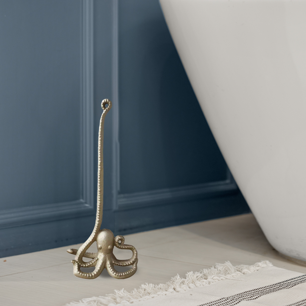 Gold Octopus Paper Towel Holder & Toilet Paper Stand - 16.5' Gusseisen Freistehende Küche & Badezimmer Dekor, schwere No-Tip Holder