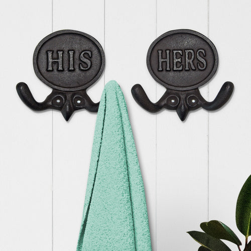 2er-Set 'His & Hers' Handtuchhaken - 5.8' Rustic Gusseisen Badezimmerwandhaken