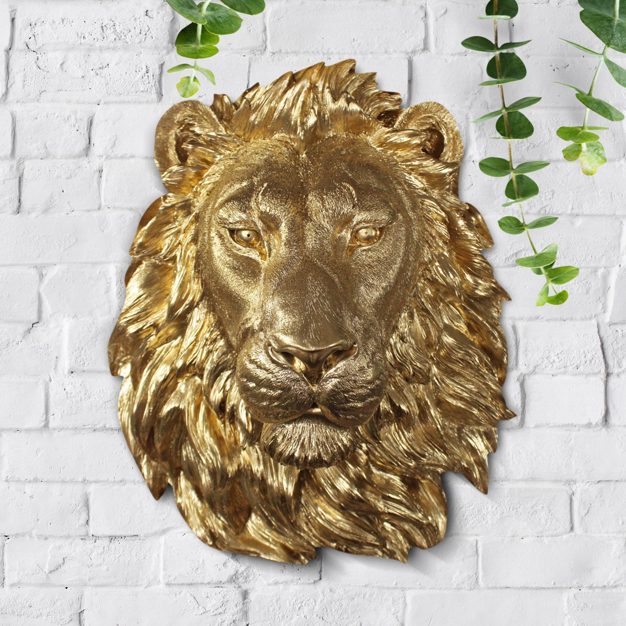 Große Gold Lion Wall Dekor - 17 'Faux Lion Head Wand Art, Handbemalte Erklärung Wand Mount