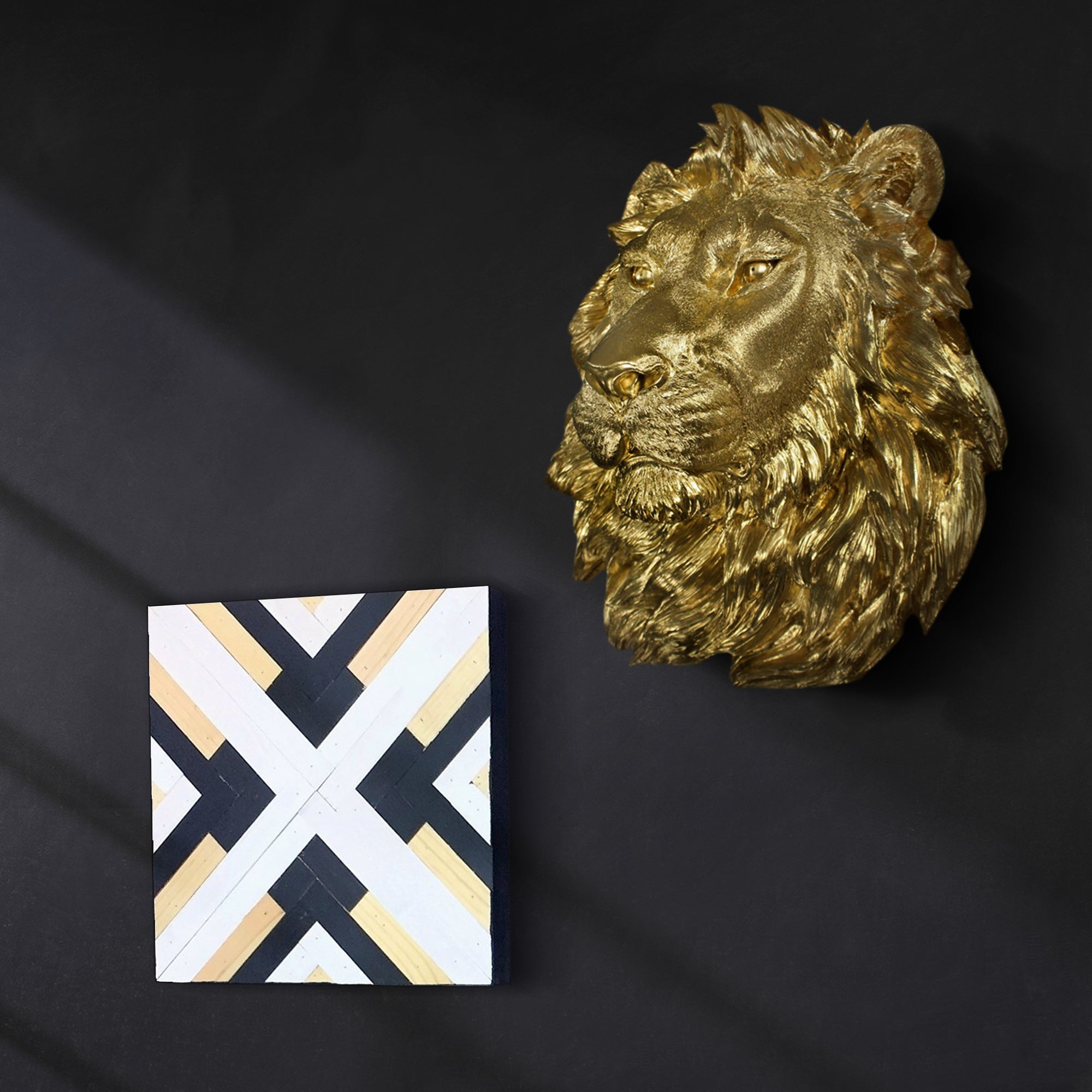 Große Gold Lion Wall Dekor - 17 'Faux Lion Head Wand Art, Handbemalte Erklärung Wand Mount