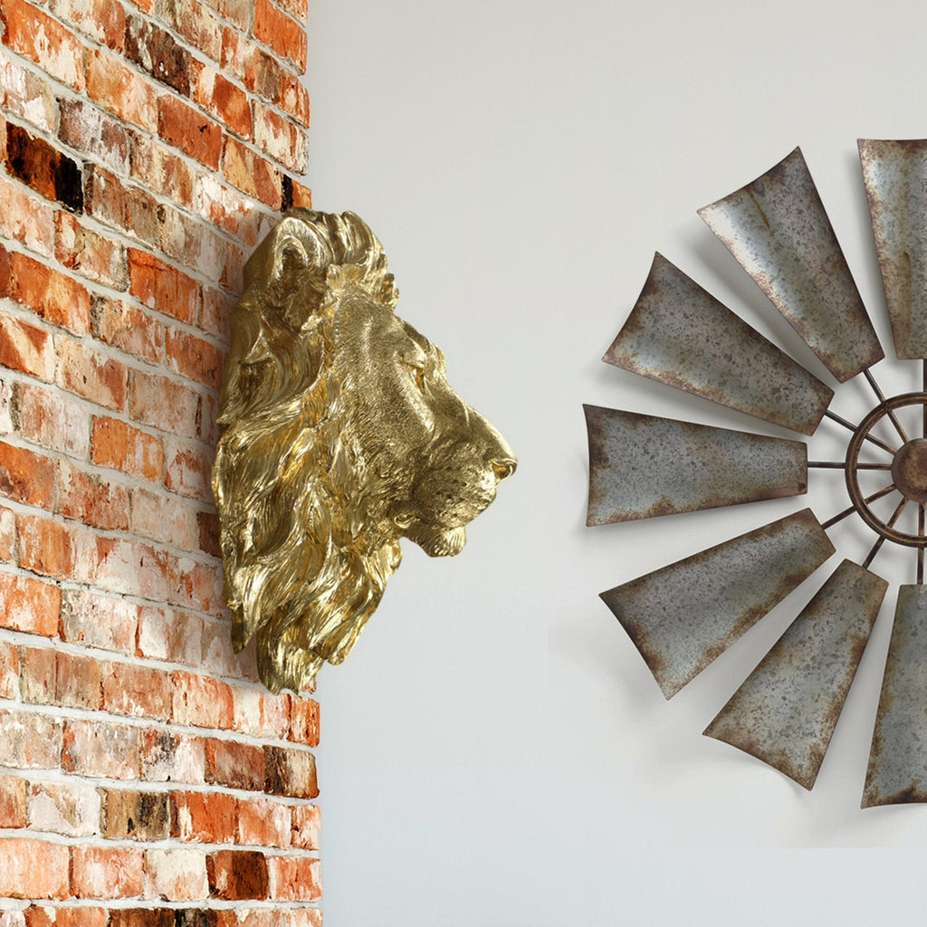 Große Gold Lion Wall Dekor - 17 'Faux Lion Head Wand Art, Handbemalte Erklärung Wand Mount