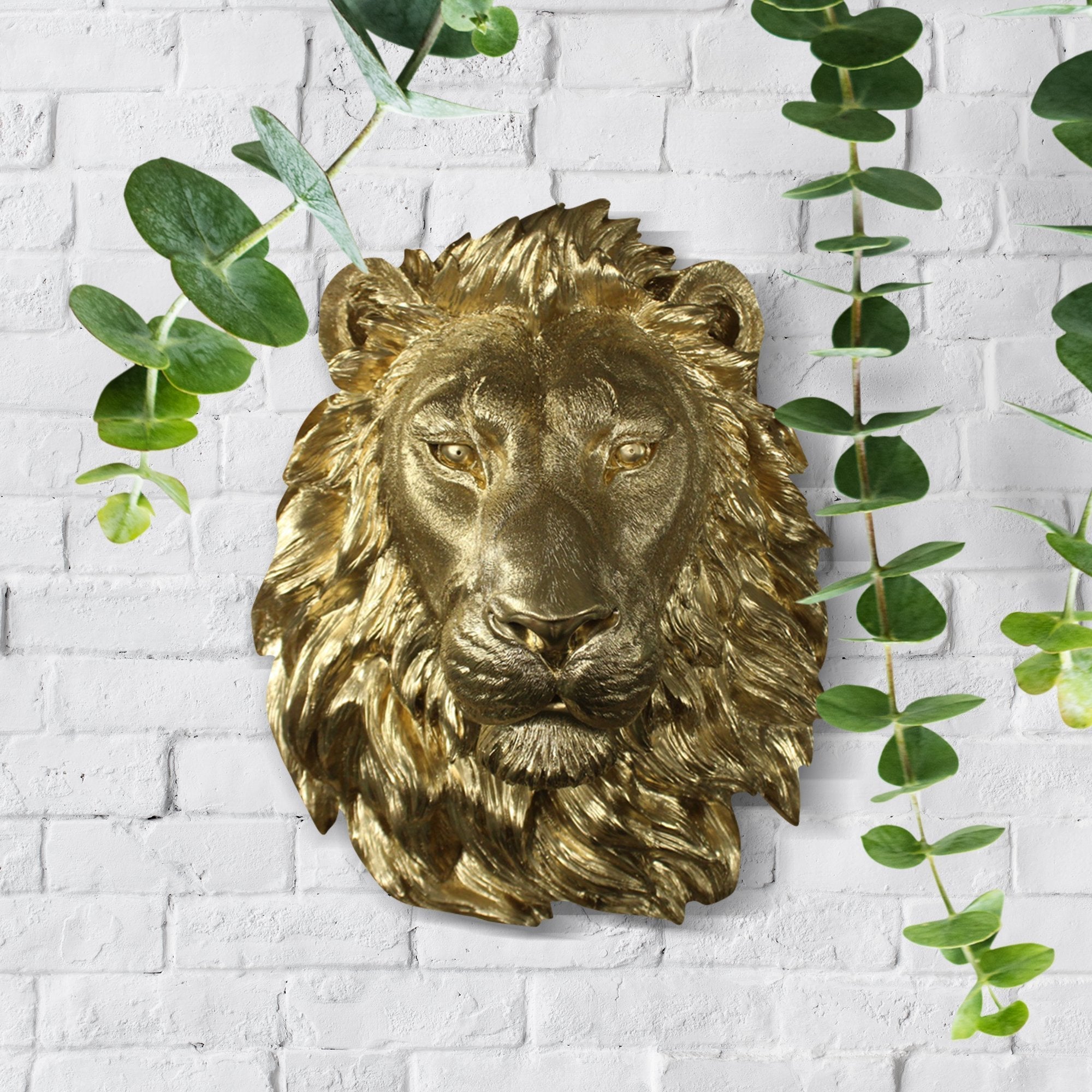 Große Gold Lion Wall Dekor - 17 'Faux Lion Head Wand Art, Handbemalte Erklärung Wand Mount