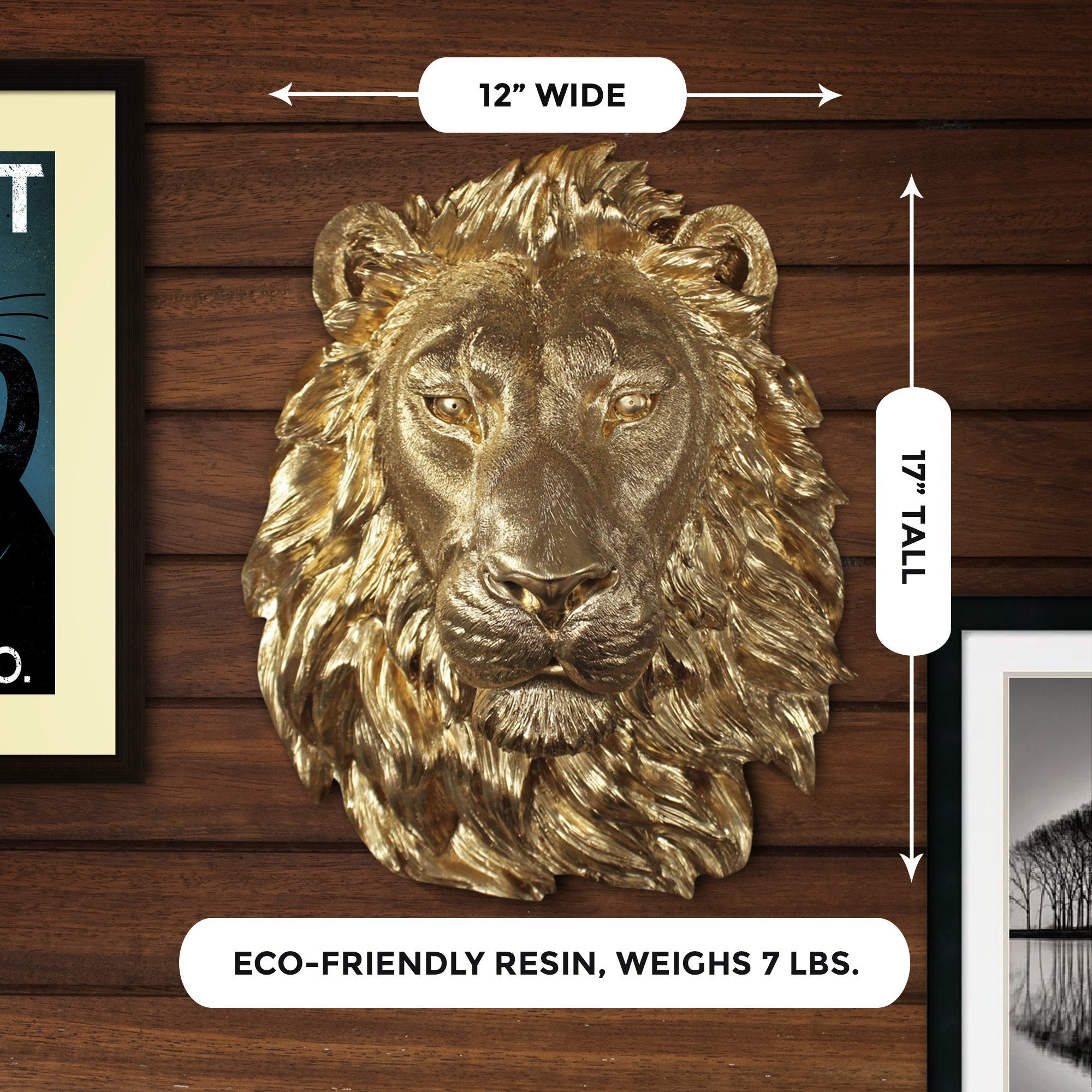 Große Gold Lion Wall Dekor - 17 'Faux Lion Head Wand Art, Handbemalte Erklärung Wand Mount