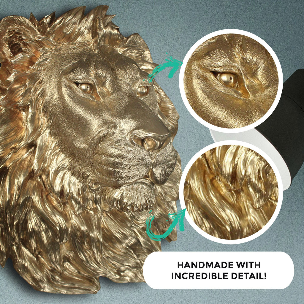 Große Gold Lion Wall Dekor - 17 'Faux Lion Head Wand Art, Handbemalte Erklärung Wand Mount