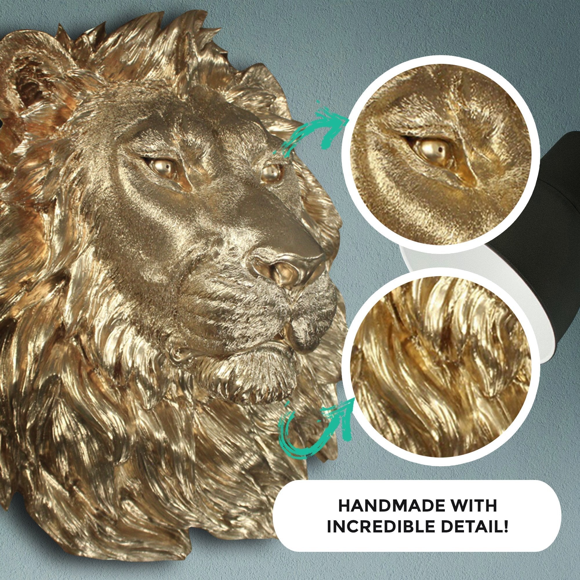 Große Gold Lion Wall Dekor - 17 'Faux Lion Head Wand Art, Handbemalte Erklärung Wand Mount