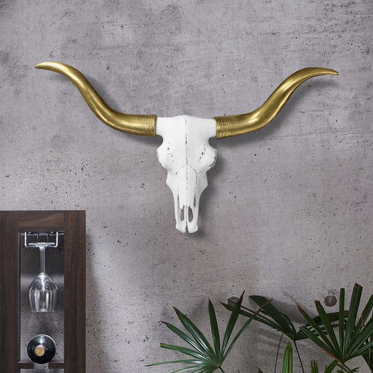 Weiß + Gold Mini Faux Longhorn Skull, 20'