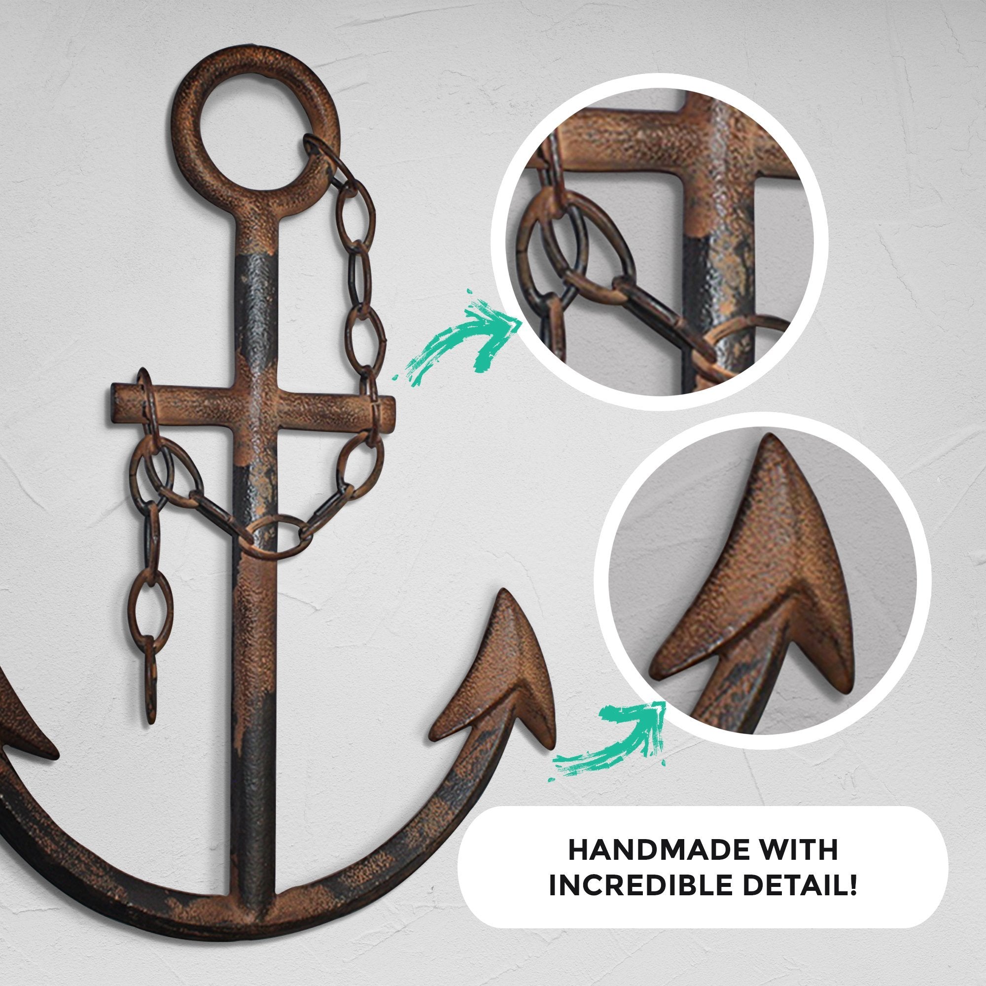 Rustic Marineblau Anchor Wanddekoration - 16' Gusseisen Nautical Wandkunst, Coastal Beach House Dekor, Hand-Finished