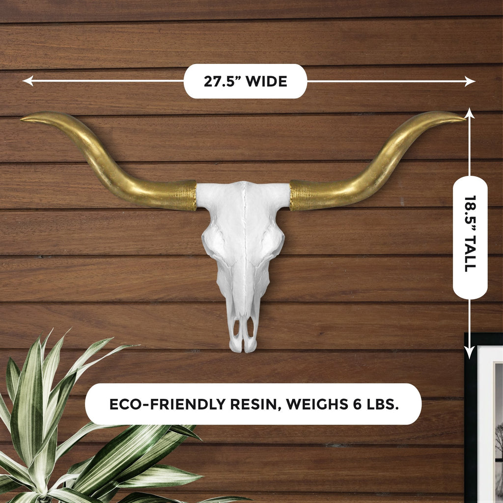 Large Weiß + Gold Faux Longhorn Skull, 27,5'