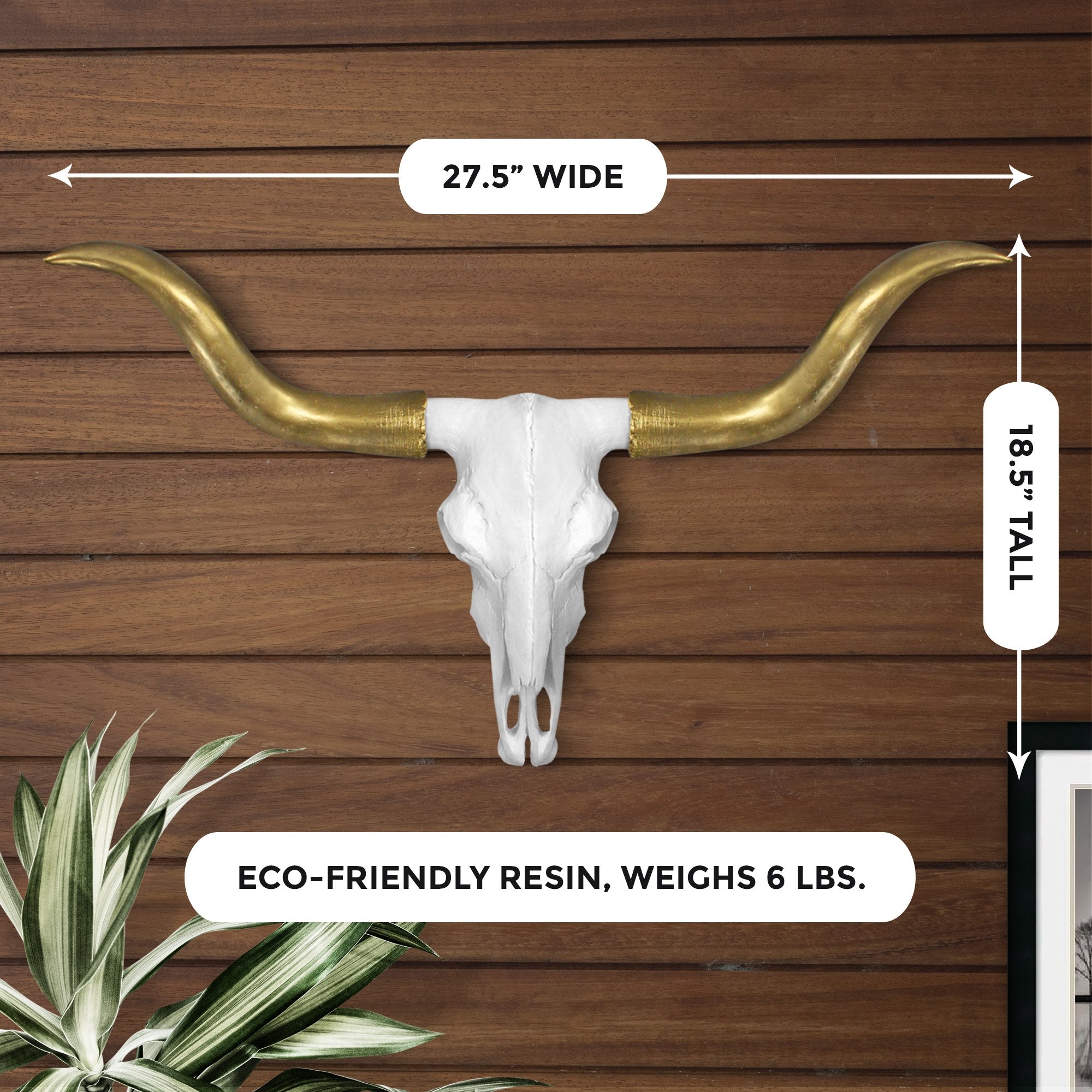 Large Weiß + Gold Faux Longhorn Skull, 27,5'