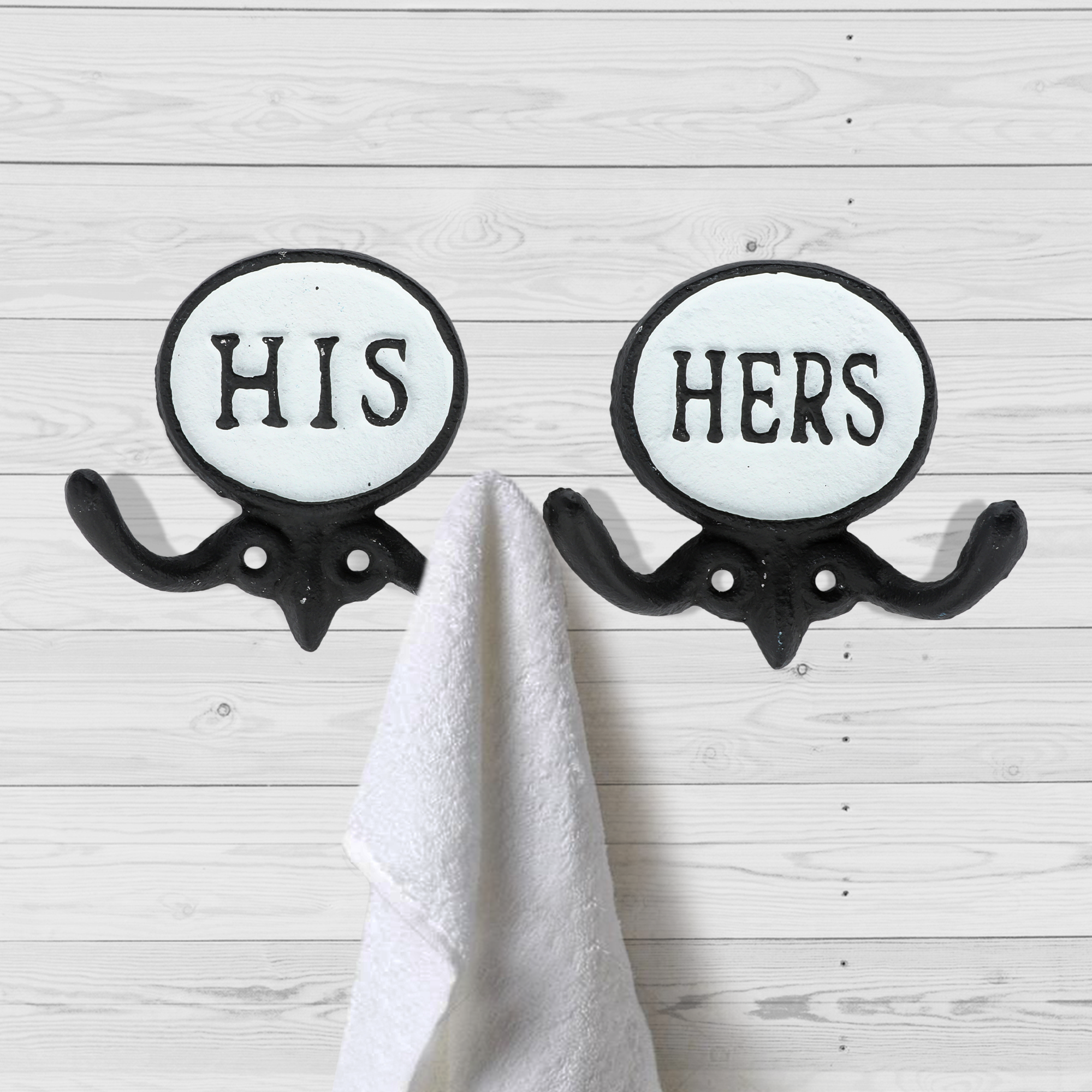2er-Set Schwarz & Weiß 'His & Hers' Towel Hooks - 5.8' Dekorative Badezimmer Wandhaken