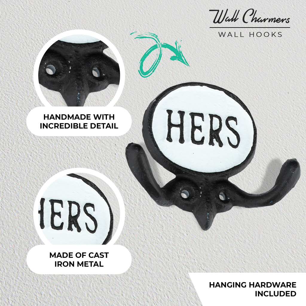 2er-Set Schwarz & Weiß 'His & Hers' Towel Hooks - 5.8' Dekorative Badezimmer Wandhaken
