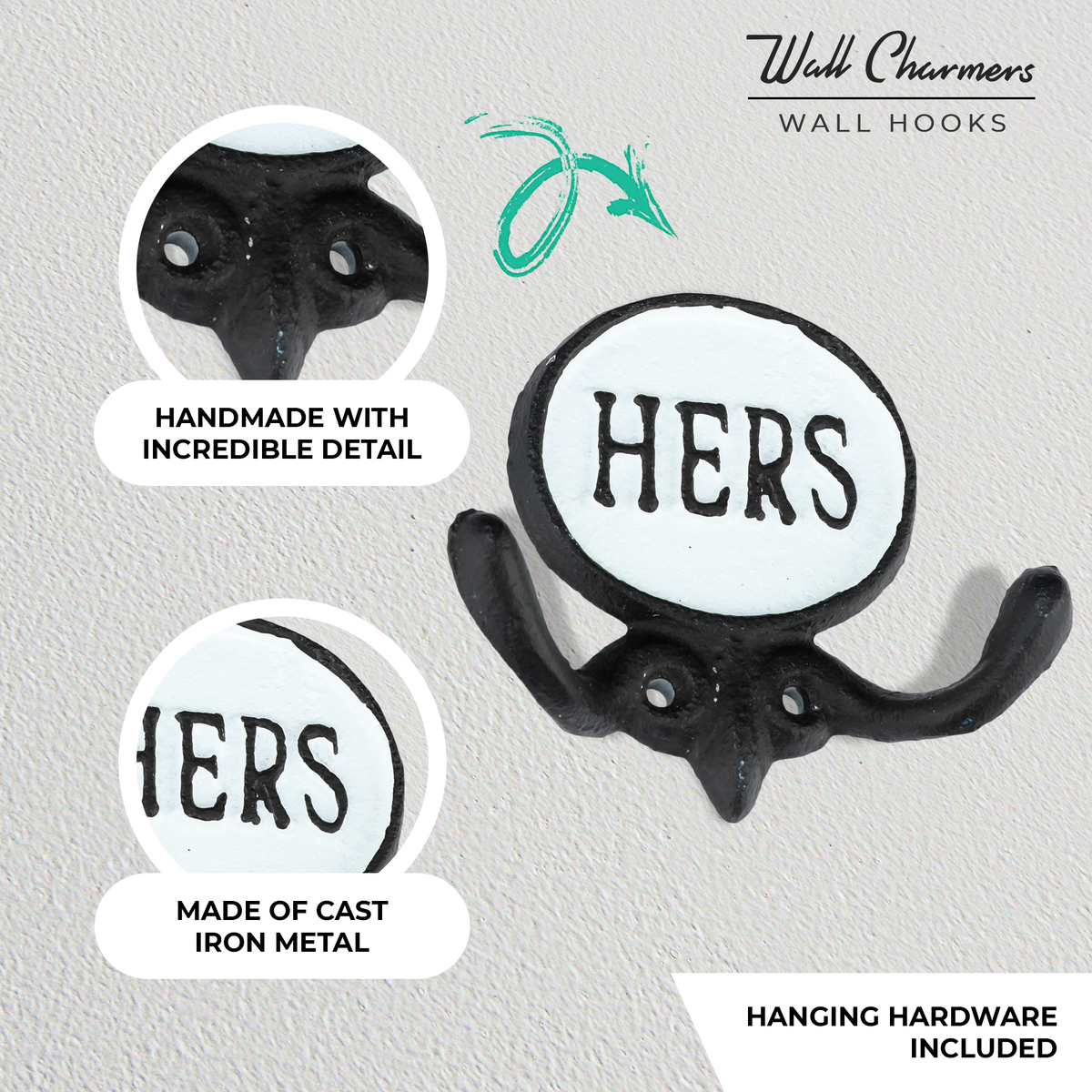 2er-Set Schwarz & Weiß 'His & Hers' Towel Hooks - 5.8' Dekorative Badezimmer Wandhaken