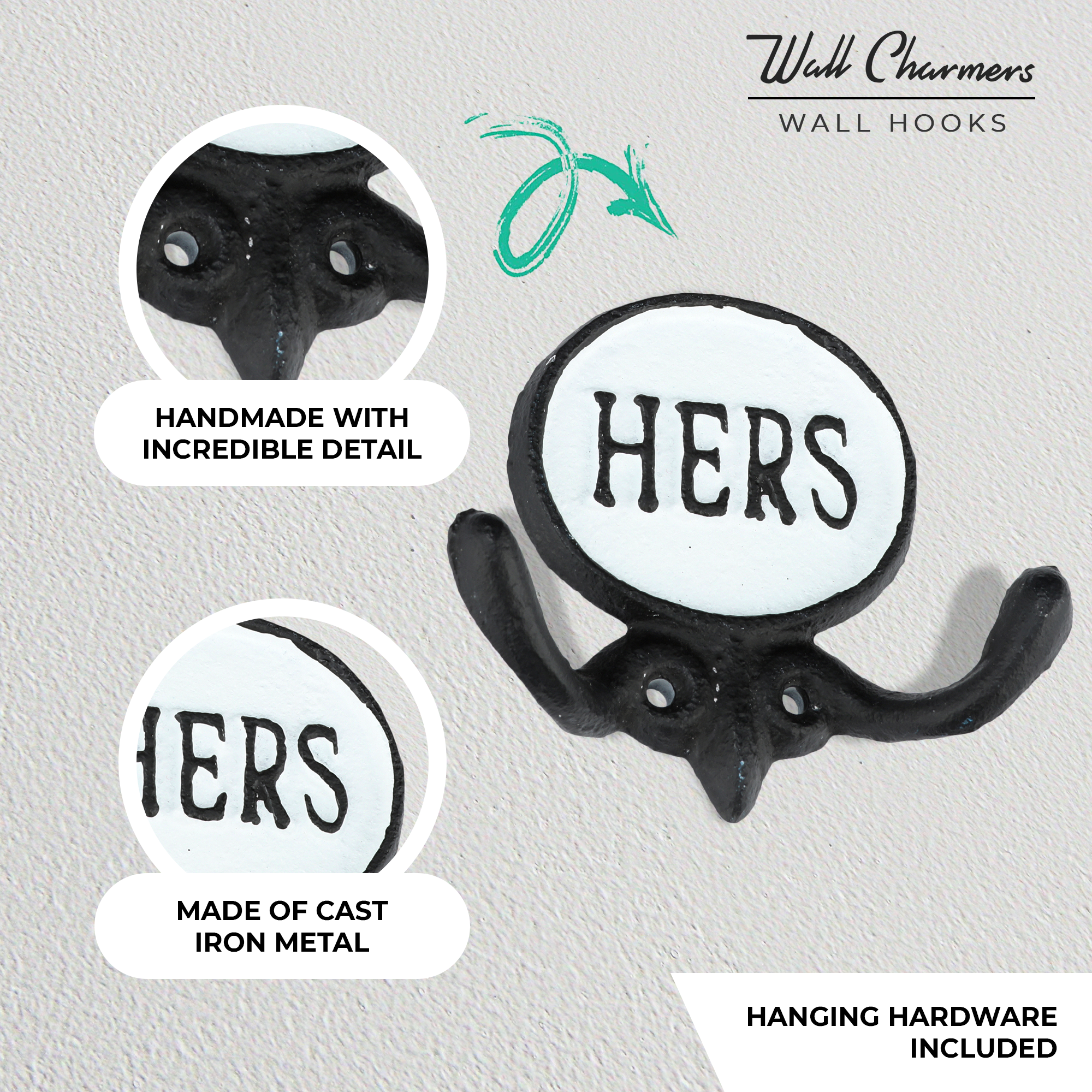 2er-Set Schwarz & Weiß 'His & Hers' Towel Hooks - 5.8' Dekorative Badezimmer Wandhaken