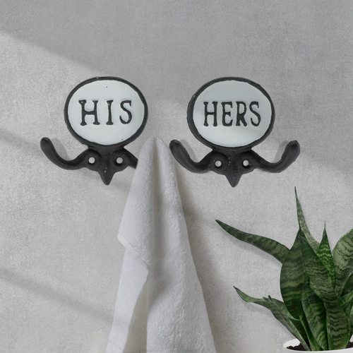 2er-Set Schwarz & Weiß 'His & Hers' Towel Hooks - 5.8' Dekorative Badezimmer Wandhaken