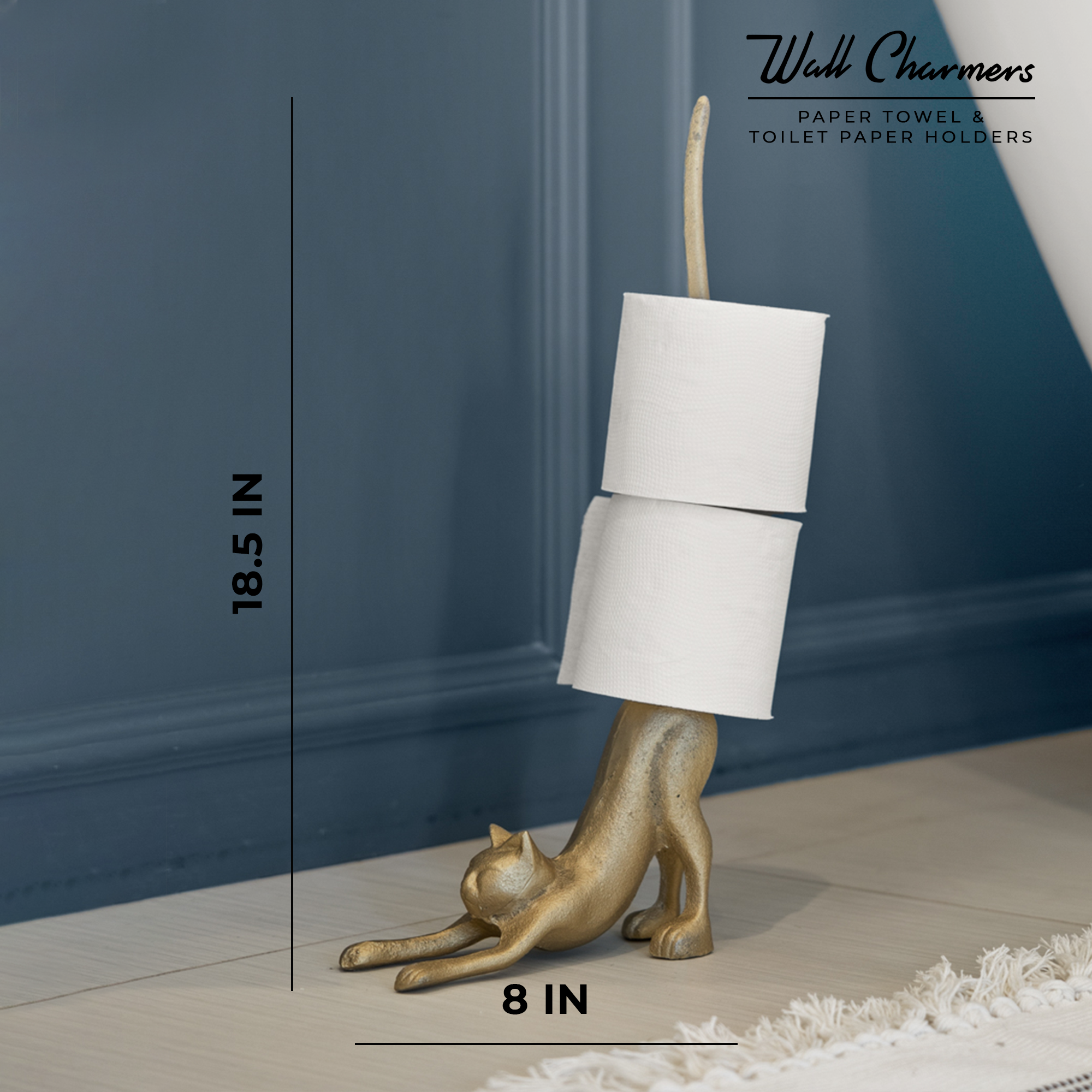 Gold Cat Paper Towel Holder & Toilet Paper Stand - 17' Gusseisen Freistehende Küche & Badezimmer Dekor, schwere No-Tip Holder