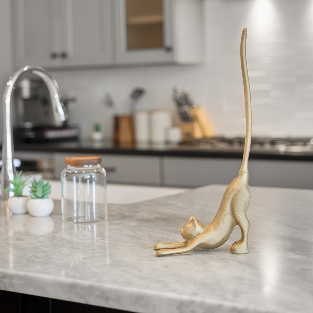 Gold Cat Paper Towel Holder & Toilet Paper Stand - 17' Gusseisen Freistehende Küche & Badezimmer Dekor, schwere No-Tip Holder