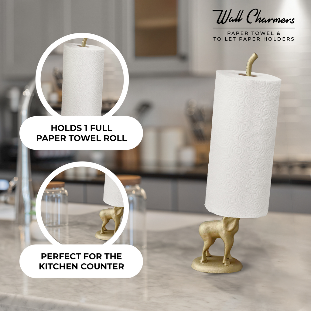 Gold Elephant Paper Towel Holder & Toilet Paper Stand - 17' Gusseisen Freistehende Küche & Badezimmer Dekor, Heavy No-Tip Holder