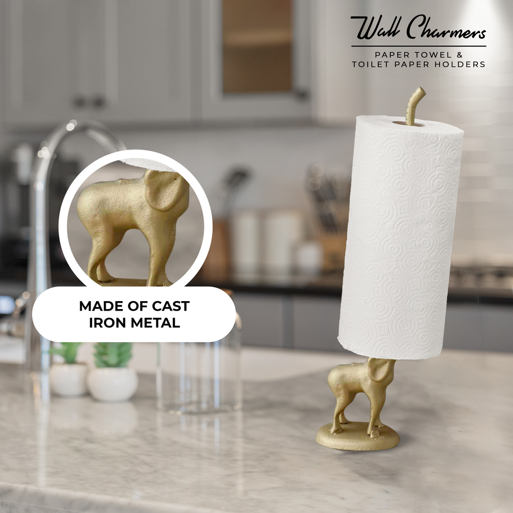 Gold Elephant Paper Towel Holder & Toilet Paper Stand - 17' Gusseisen Freistehende Küche & Badezimmer Dekor, Heavy No-Tip Holder