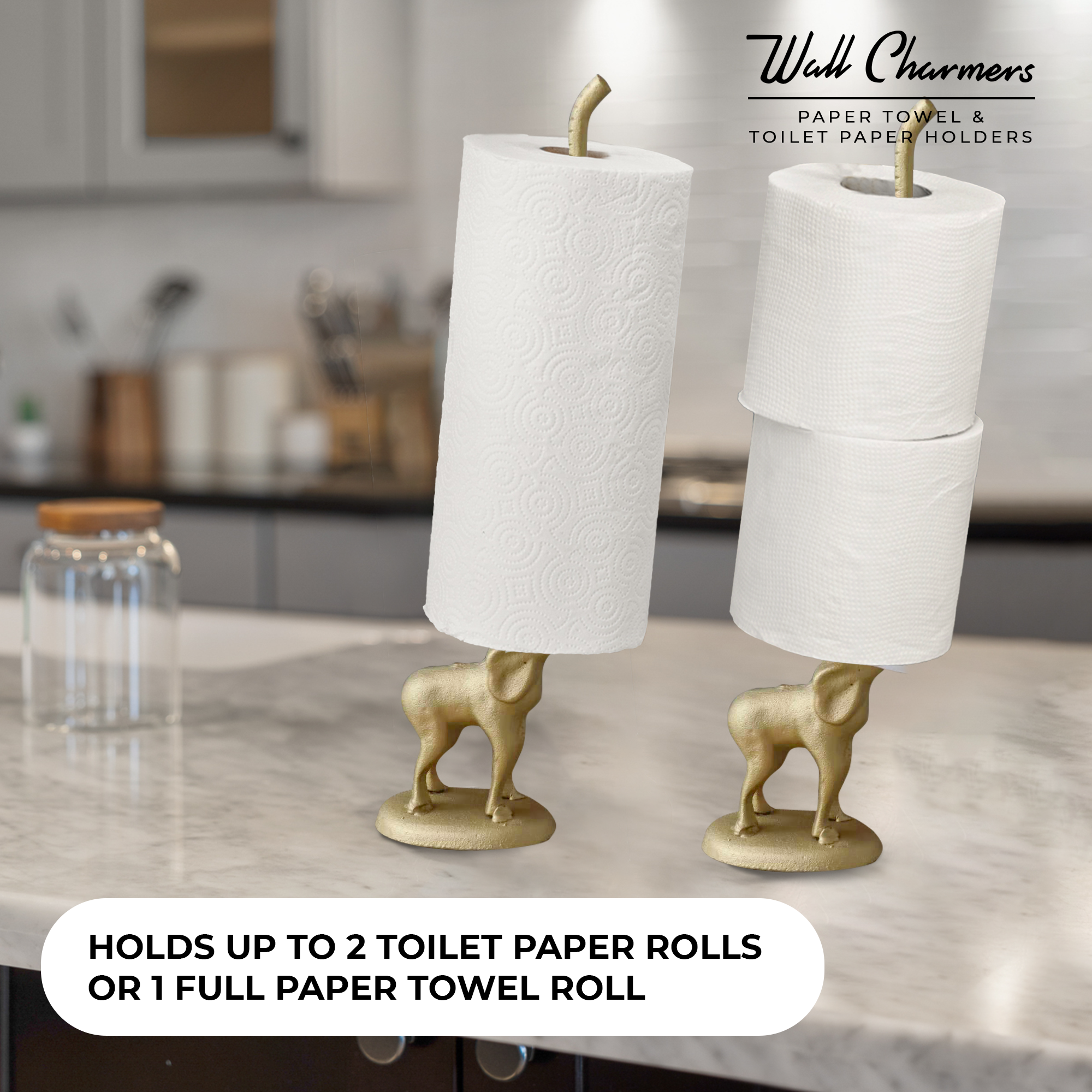 Gold Elephant Paper Towel Holder & Toilet Paper Stand - 17' Gusseisen Freistehende Küche & Badezimmer Dekor, Heavy No-Tip Holder